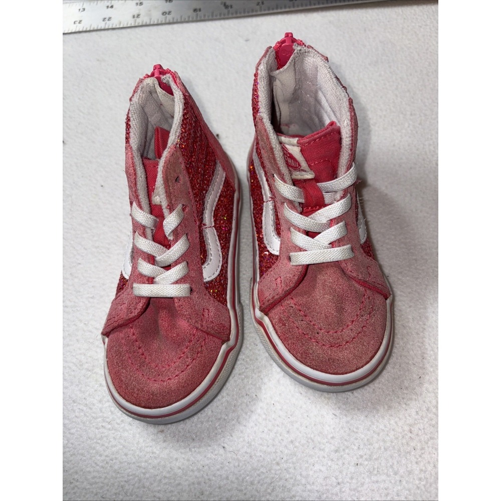 Vans Pink High Top Shoes With Pink Sequins, Toddler Size 6 - Picture 2 of 9
